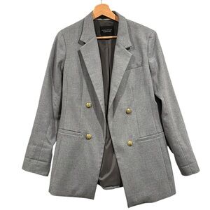 Banana Republic Double Breasted Boyfriend Blazer Gray Gold Crest Button Size 8